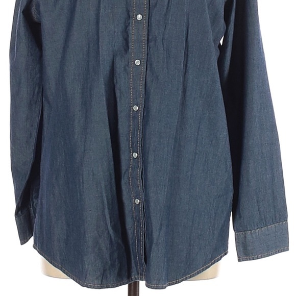 Izod L blue chambray long sleeve snap front shirt - Picture 6 of 16